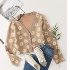 SHEIN Allover Floral Button Up Crop Cardigan- One size